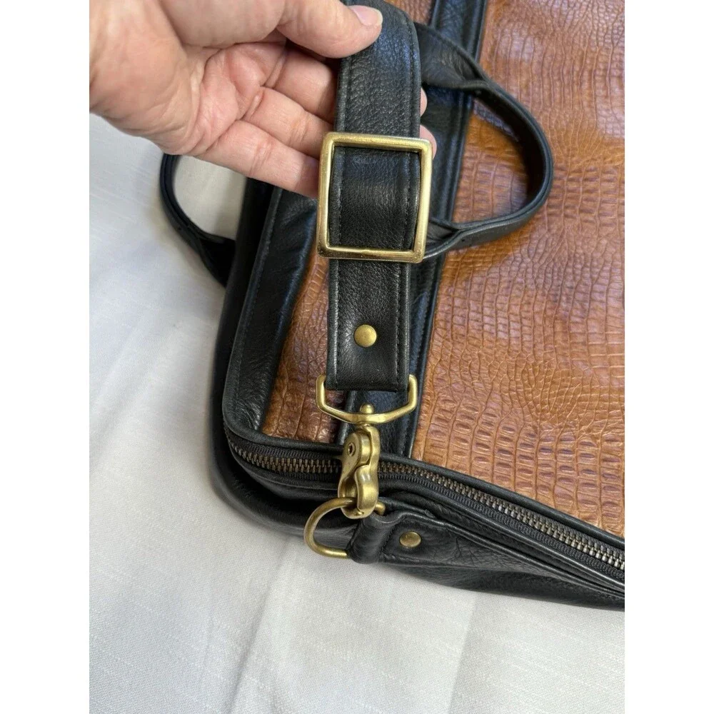 Vintage MacClay Leather Design Embossed Leather Two Tone Lg Briefcase Laptop Bag